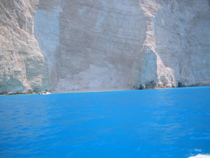 High cliffs surround the shipwreck bay